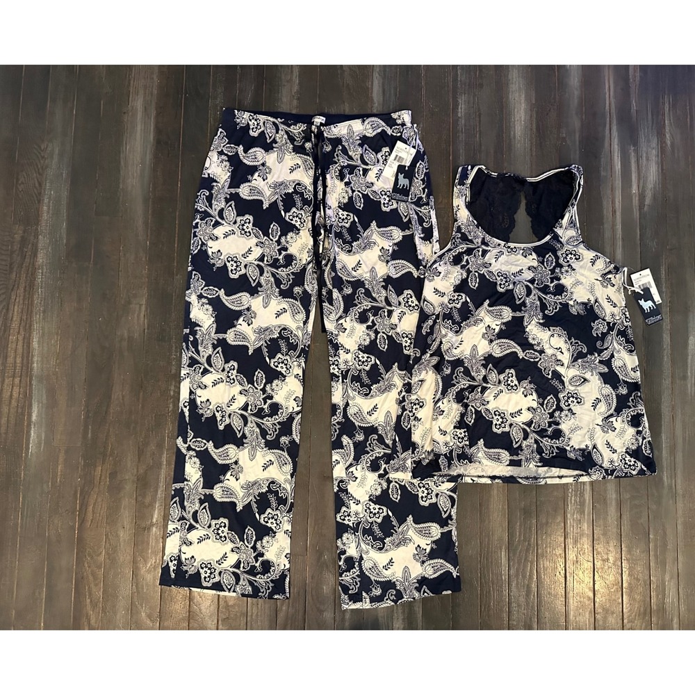 Nordstroms PJ Salvage Womens Navy Paisley Pajama Set NWT Tank Top and Pants 2pc